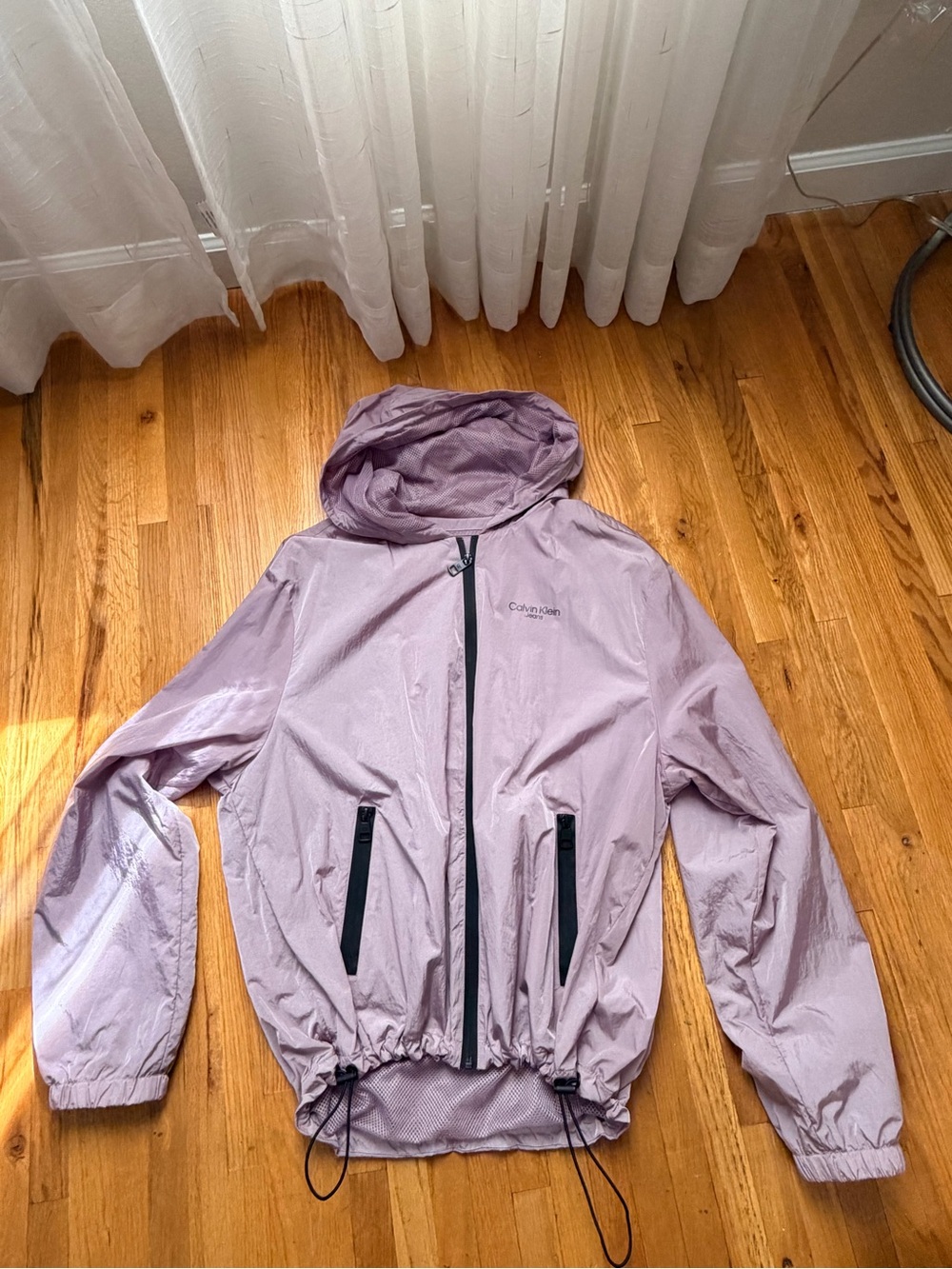 Calvin Klein Jeans Lavender Hooded Windbreaker Jacket with Black Trim